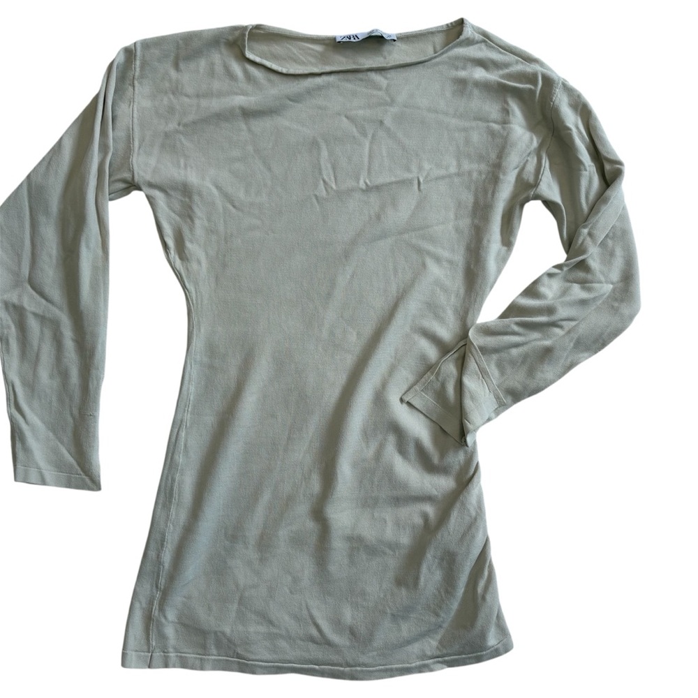 Zara Ivory Knit Boatneck Asymmetrical Quarter Sleeve Blouse Rutched size s